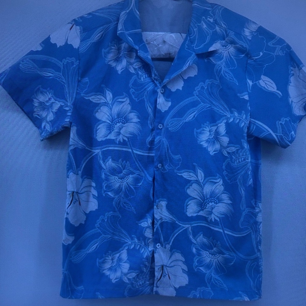 Men's Blue Floral Short-Sleeve Shirt